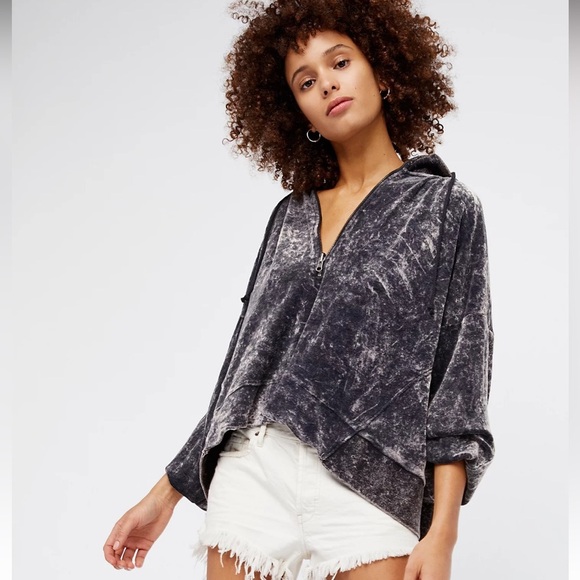 Free People I'm Sure It's Velour Half Zip  Oversized Hoodie Size Small - Picture 1 of 9